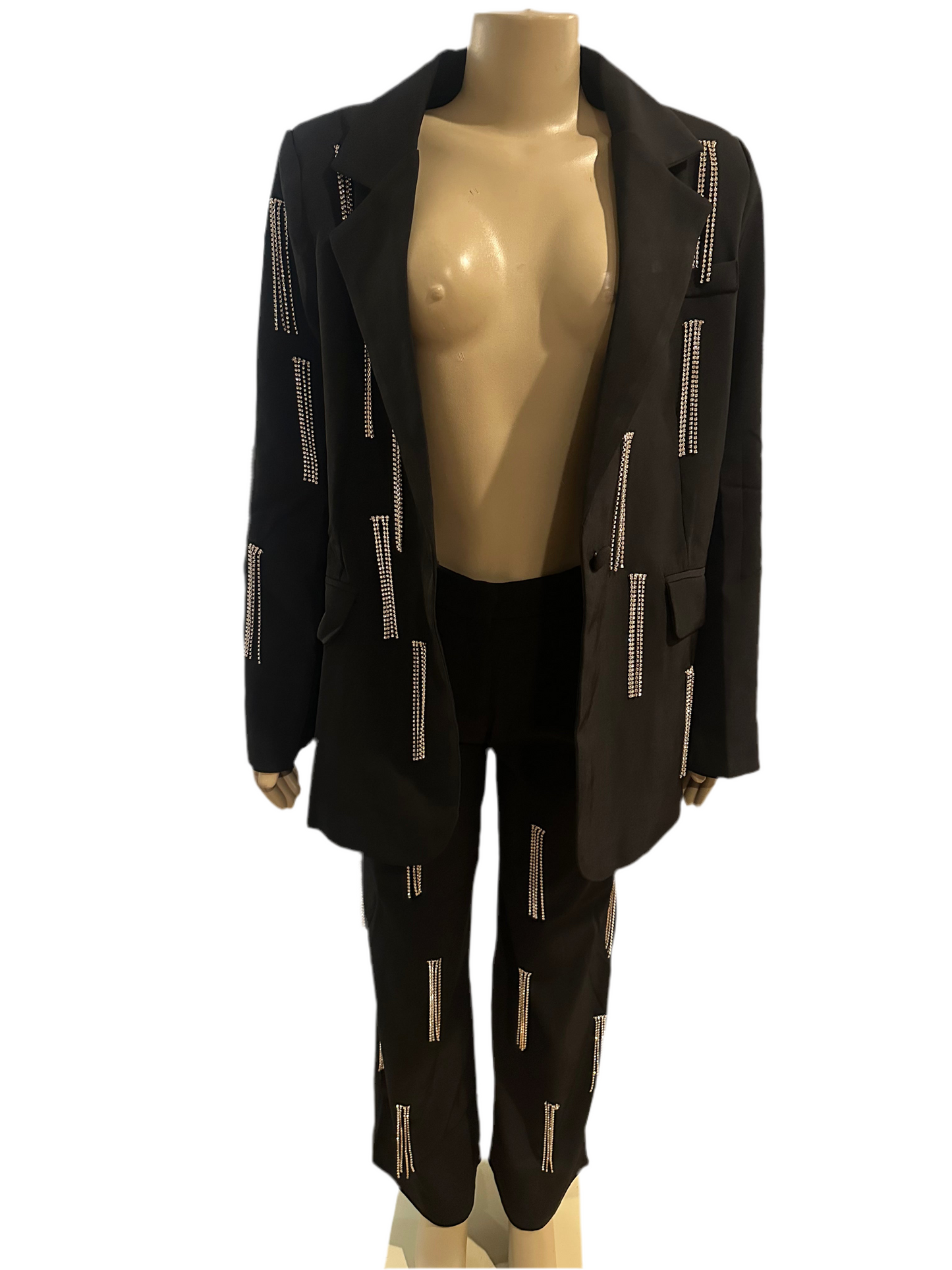 Show Out 2pc Bling Black Suit True to Size So Go Up A Size ladies / The Small is a True Size Small and the / Medium is True to size as well