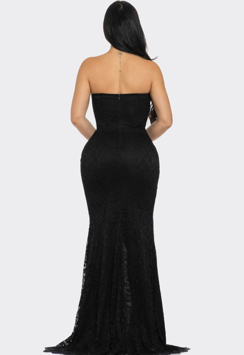 Get Sexy For Daddy Dress /. Black Floral Lace Rhinestone Off Shoulder Maxi Dress