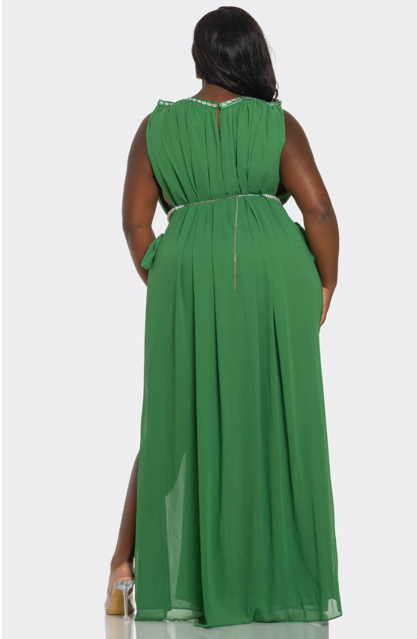 Plus Size Green - One-shoulder Sleeveless Solid Color Long Dress