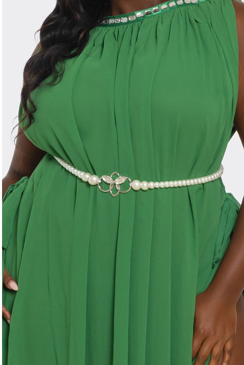 Plus Size Green - One-shoulder Sleeveless Solid Color Long Dress