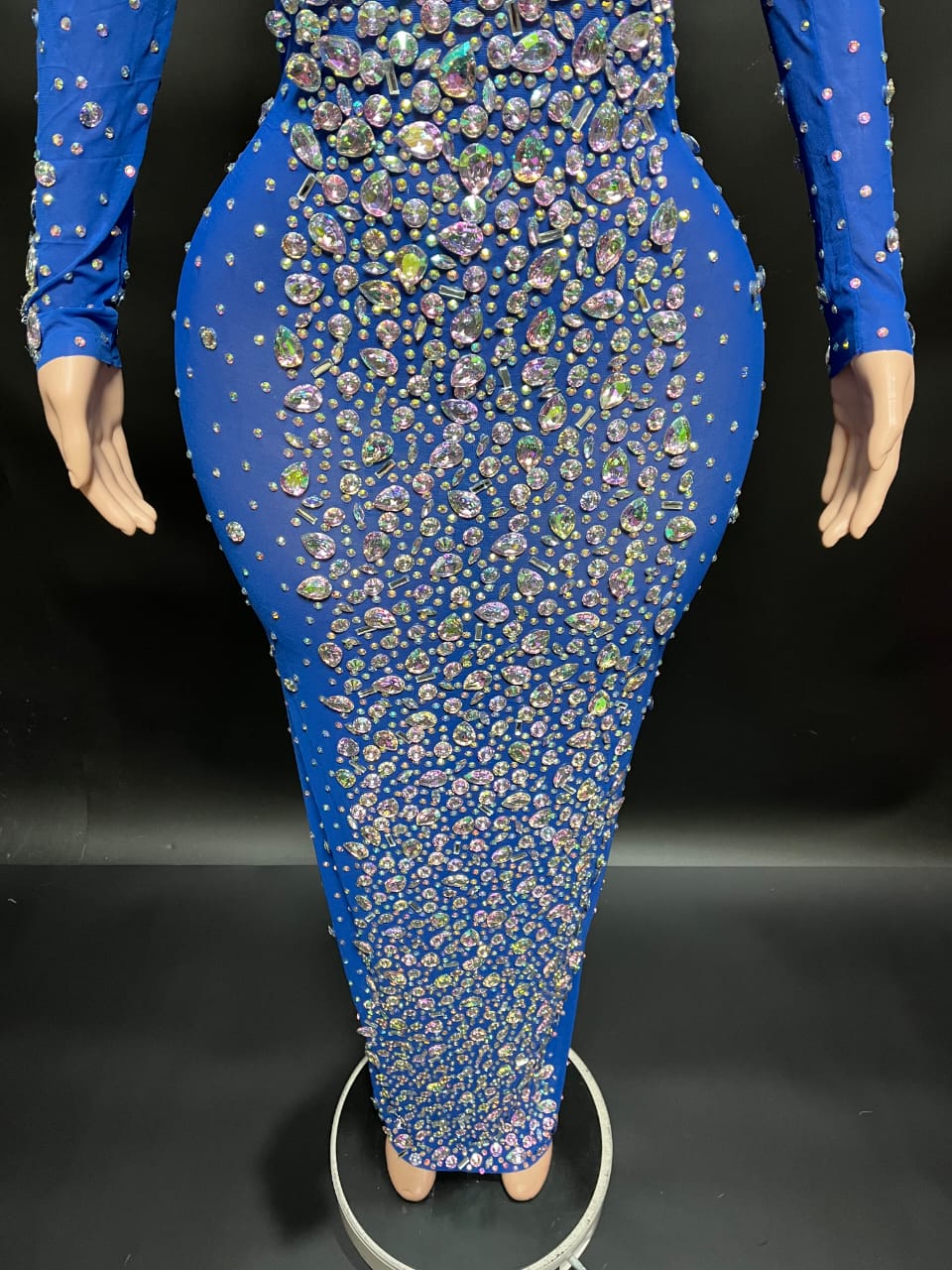 Ms HollyWood Blue Iridescent Diamond Stone Glam Dress