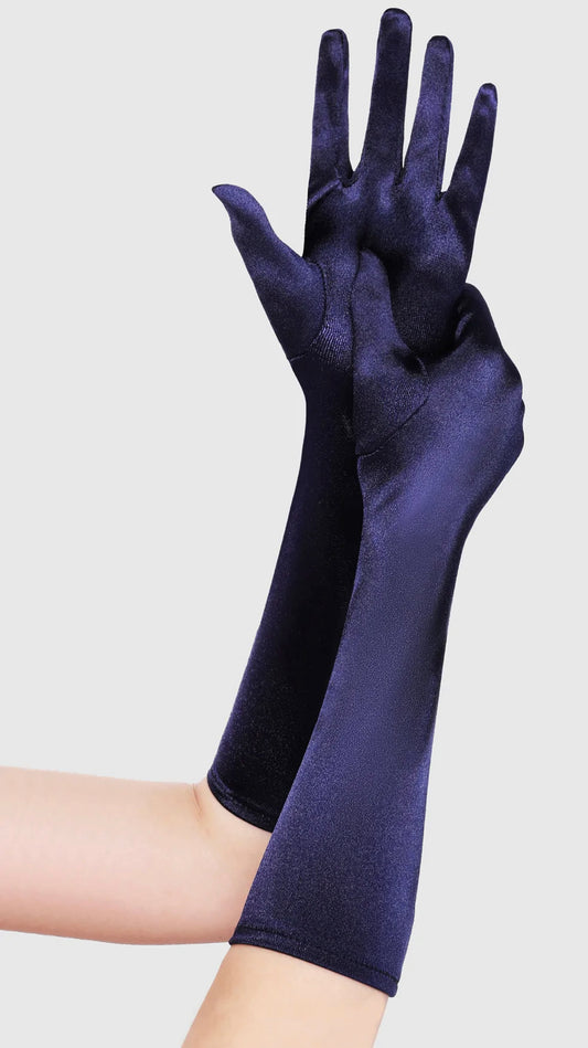 Dark Blue Satin Gloves