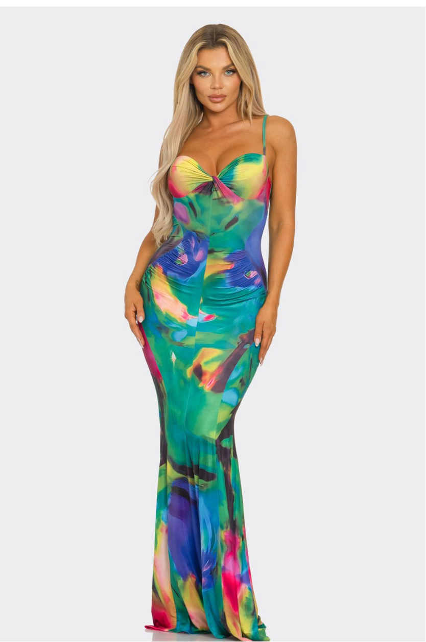 Ms Diva Multi Abstract Print Maxi Sun Dress