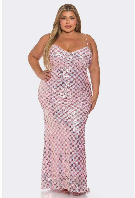 Pink Sequin Mermaid Maxi Dress