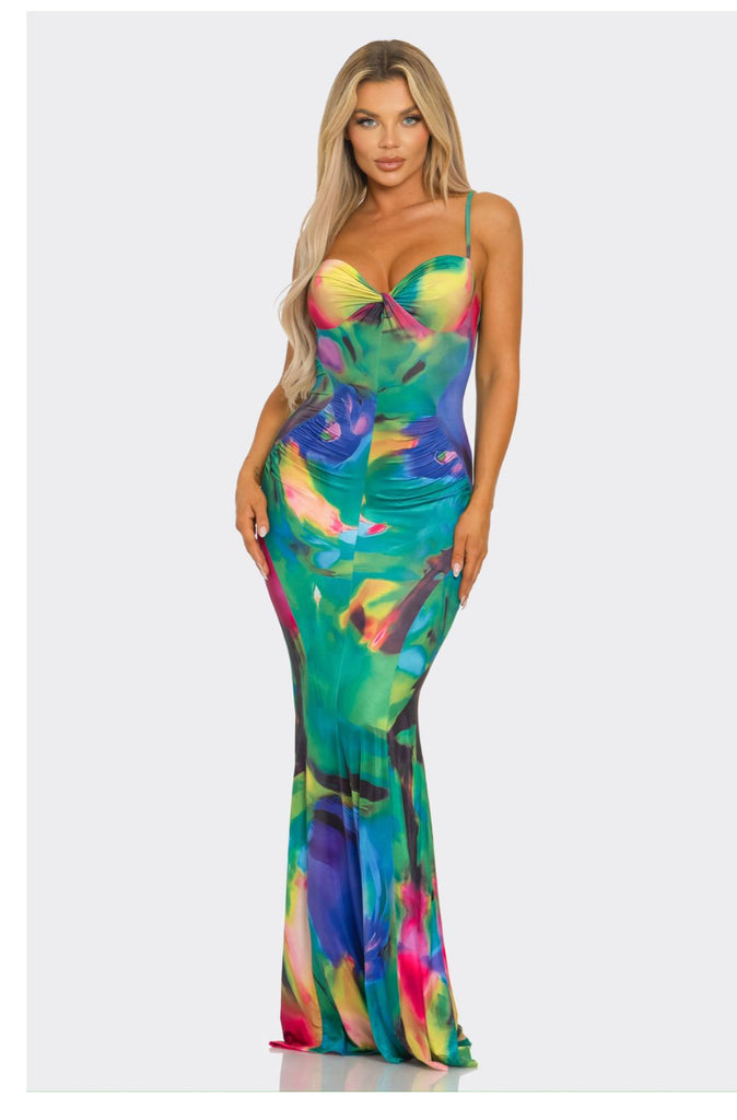 Ms Diva Multi Abstract Print Maxi Sun Dress