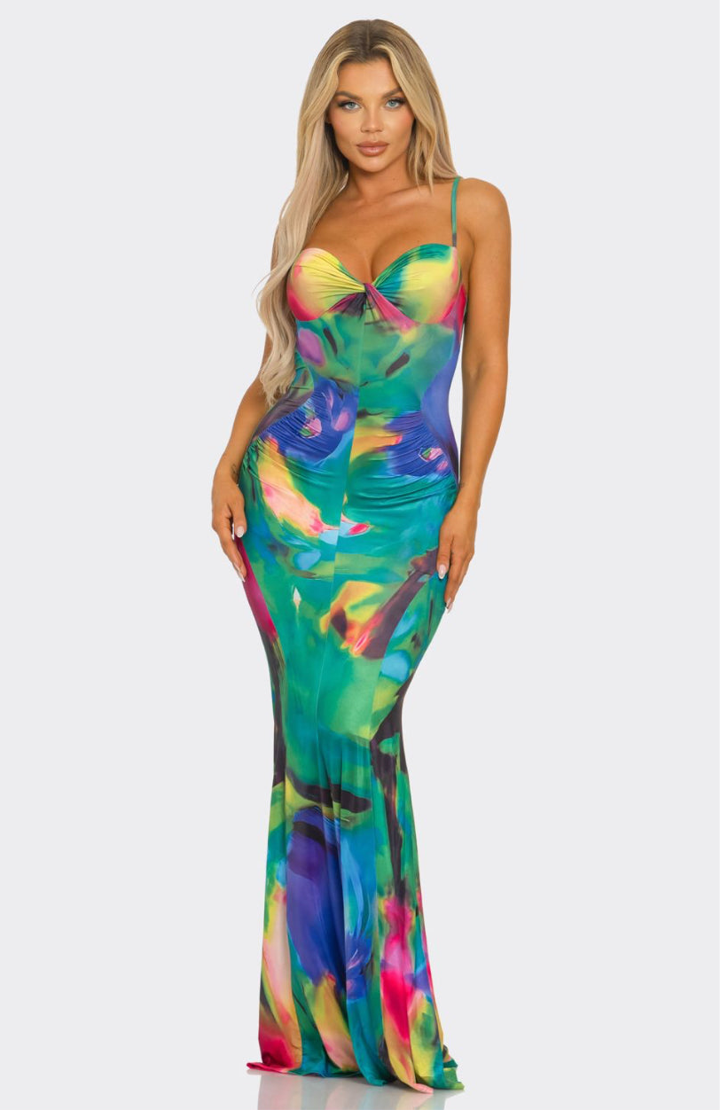 Ms Diva Multi Abstract Print Maxi Sun Dress