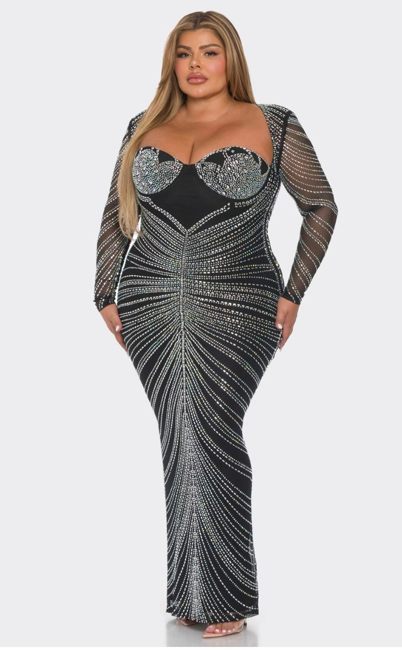 Glam Glam Plus Size Rhinestone Black and Silver Dress