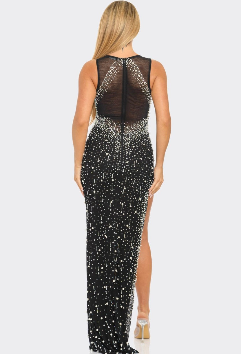 Jasmine Rhinestone/pearl Stud Cutout Maxi Dress