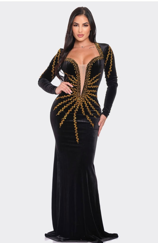 Royal Renaissance Black and Gold Velvet Gown