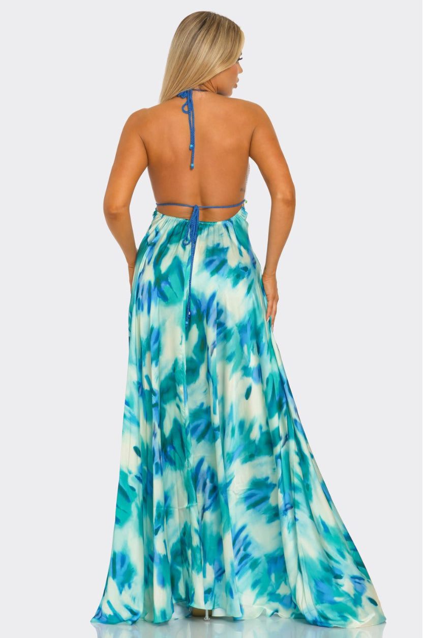 Miami Me Please/Crochet All Over Print Maxi Dress