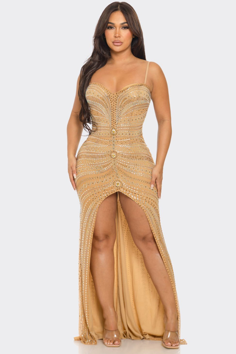 Treasure Me  Rhinestone Embellished Cutout Maxi Dress