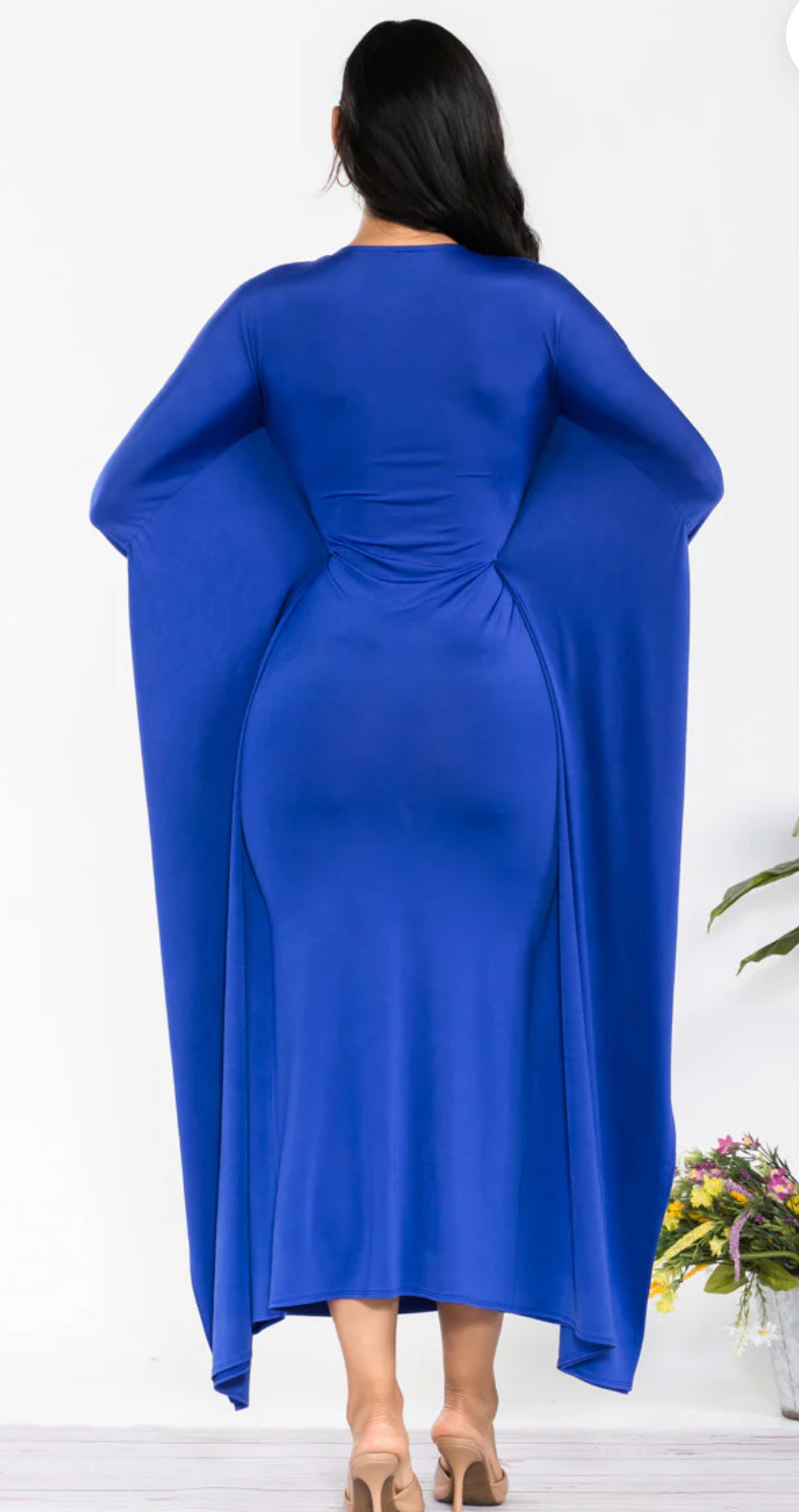 Ms Lovely Lady Royal Blue V Neck LONG SLEEVE DRAPE MAXI DRESS