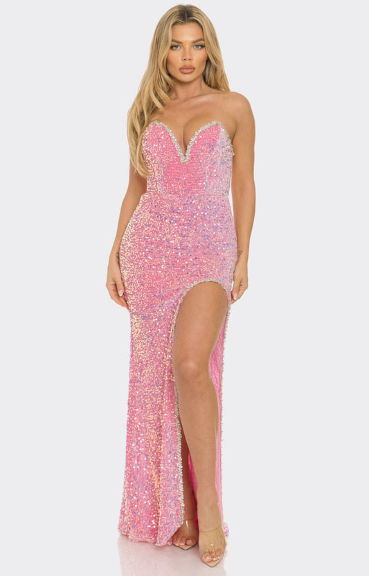 Dolly Pink Sequin Front Cutout Maxi Dress