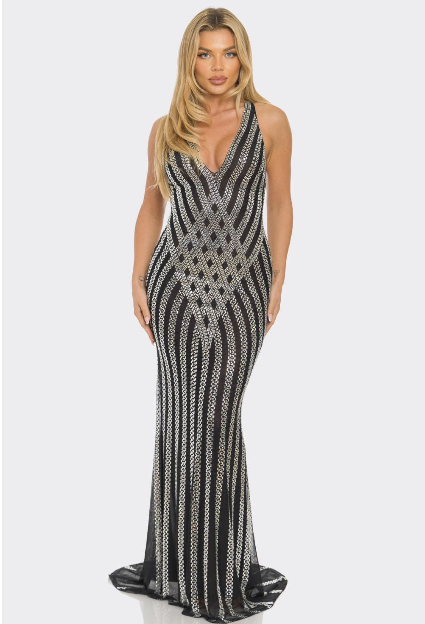 I’m in Love Rhinestone V-neck Mermaid Maxi Dress