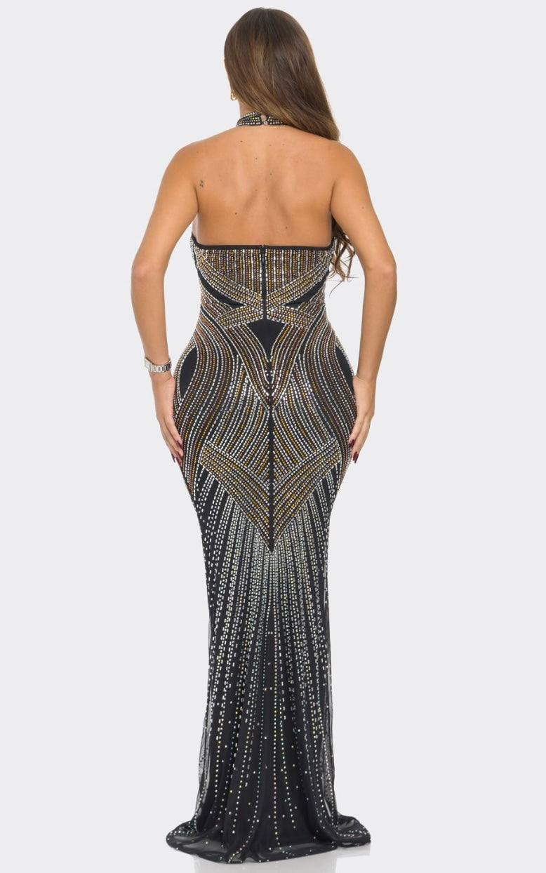 Turn Heads in This Gorgeous Rhinestone Choker Neck Off Shoulder Gown