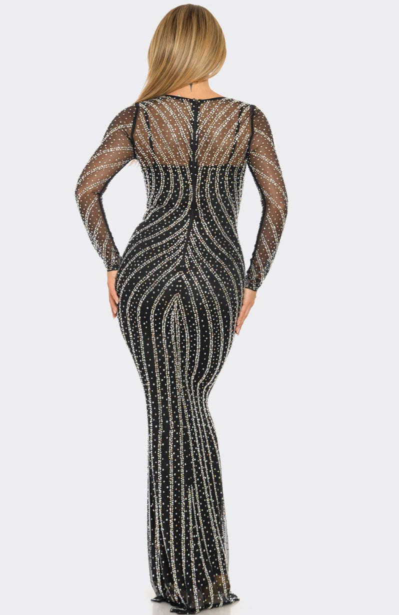 She’s Everything Rhinestone Sheer Mesh Maxi Dress