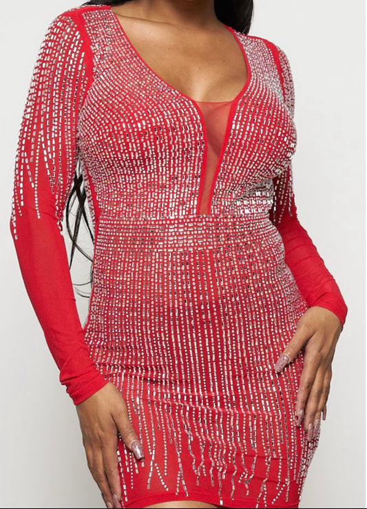 Ms Sparkles Red Rhinestone Party Dress