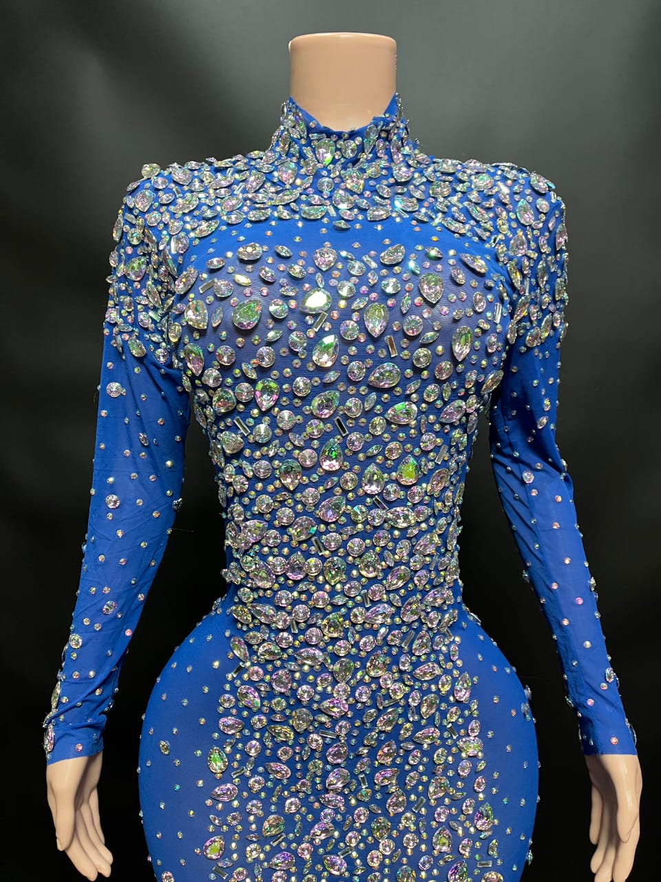 Ms HollyWood Blue Iridescent Diamond Stone Glam Dress