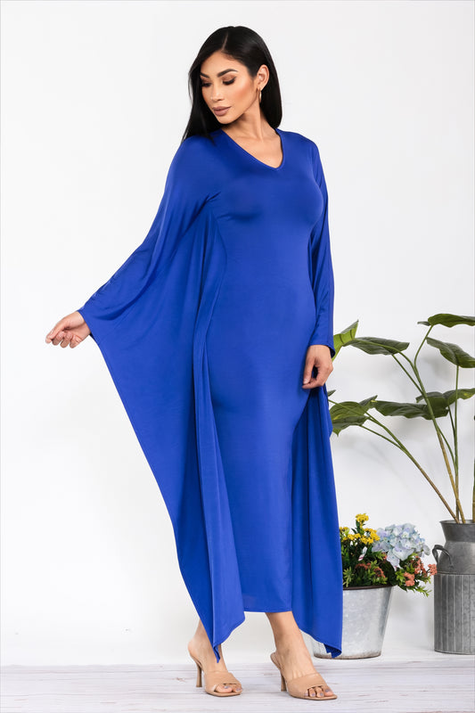 Ms Lovely Lady Royal Blue V Neck LONG SLEEVE DRAPE MAXI DRESS