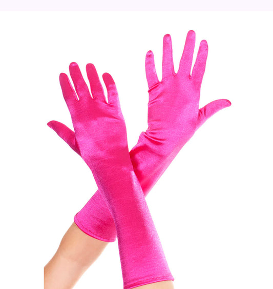 Dark Pink Satin Gloves