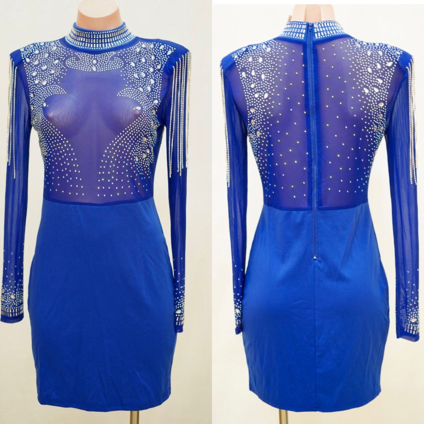 The Perfect Royal Blue Diamond Studded Party Dress